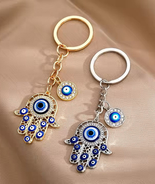 (Hamsa Hand) metal keychain Fatima Blue Turkish Evil Eye