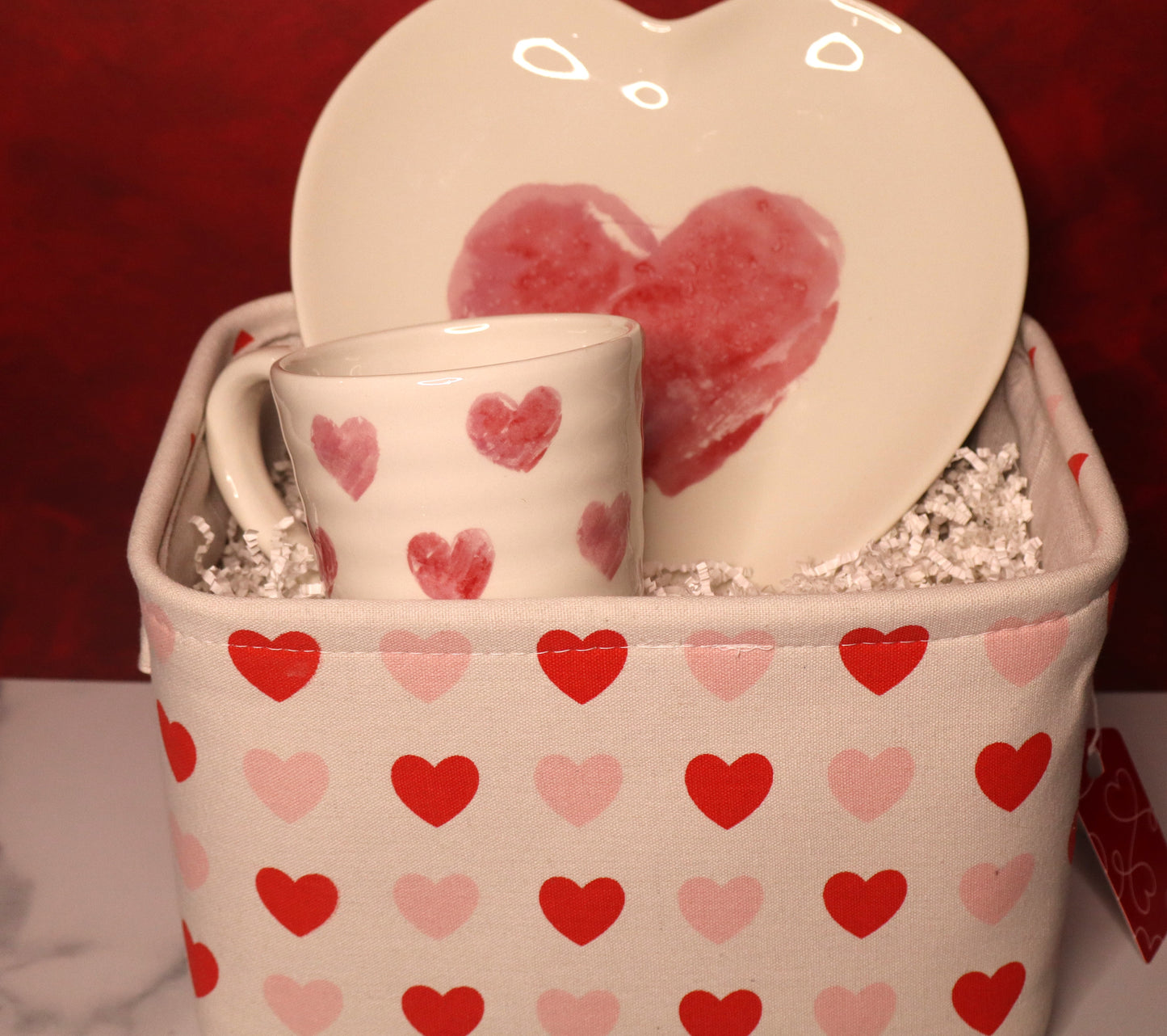 Heart Mug Plate Basket Gift Set
