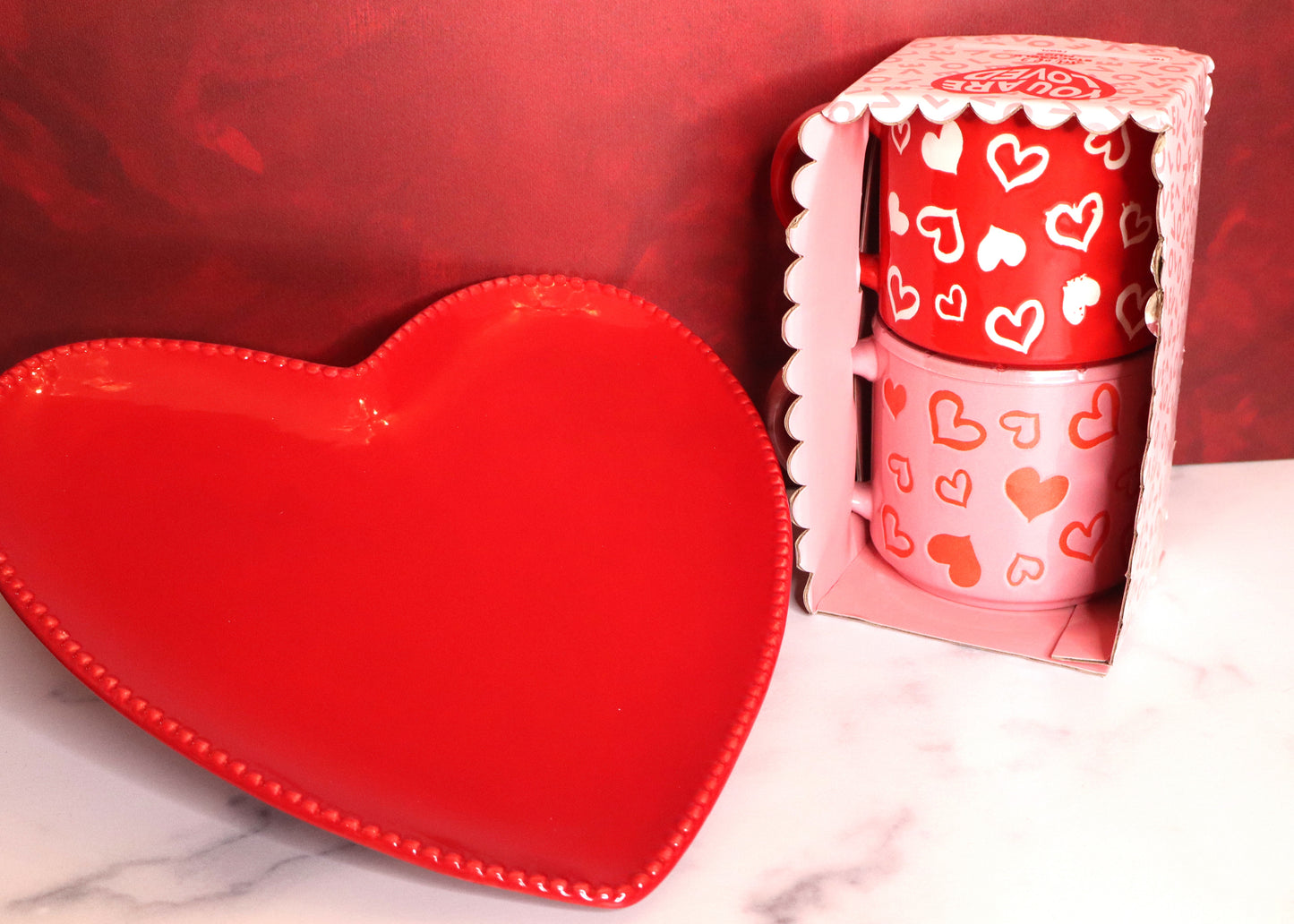 Stackable His & Her hearts mug set