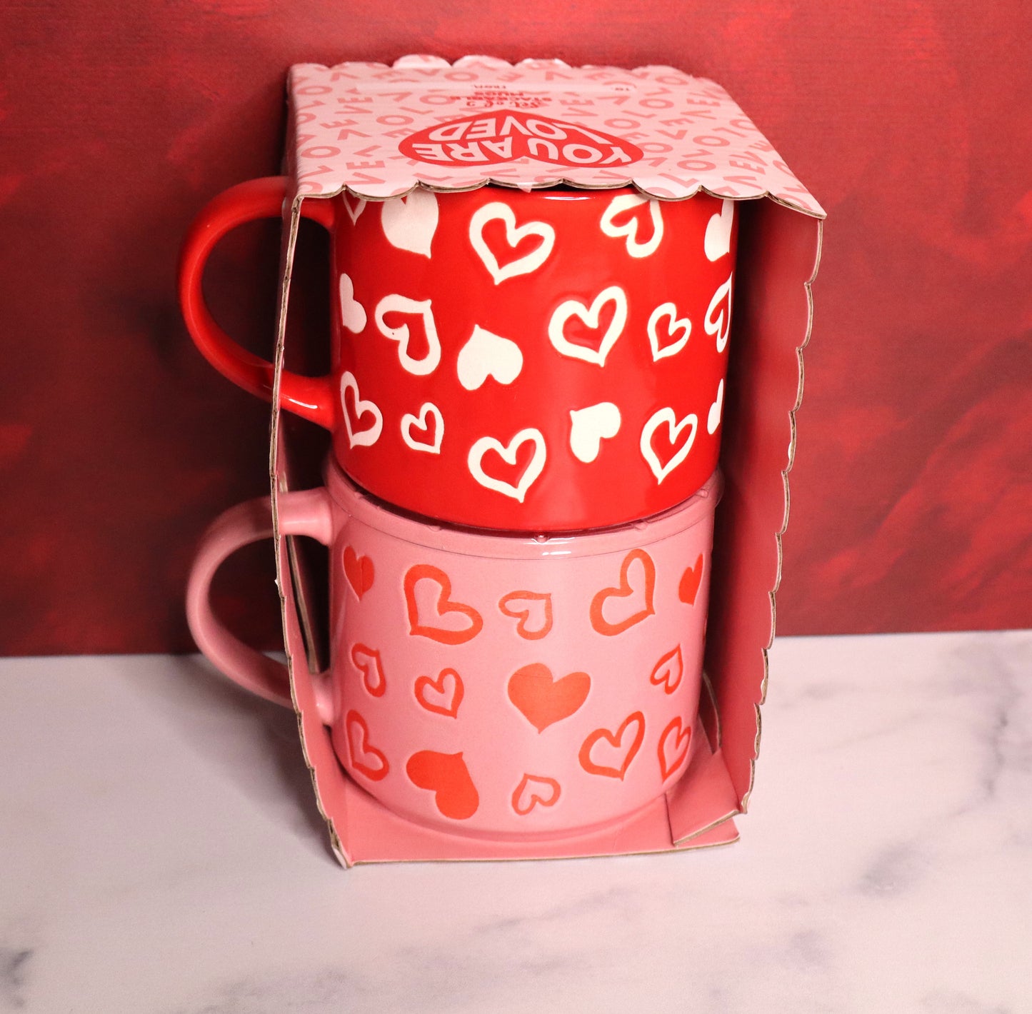 Stackable His & Her hearts mug set