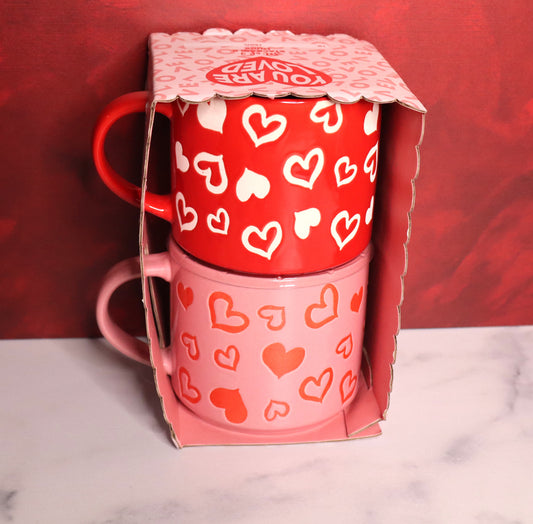 Stackable His & Her hearts mug set