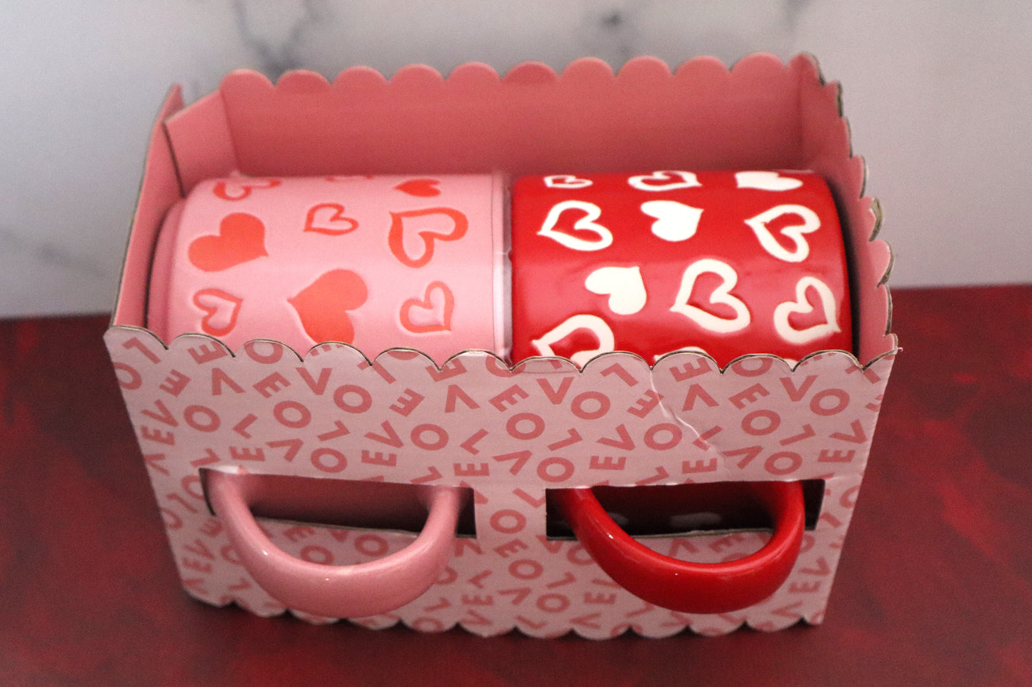 Stackable His & Her hearts mug set