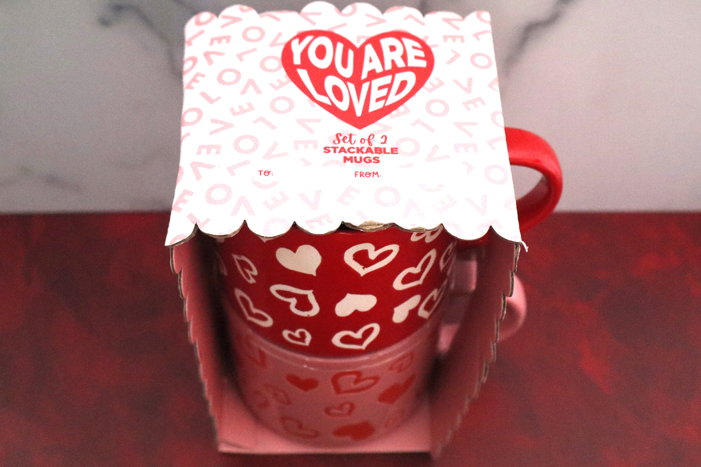 Stackable His & Her hearts mug set