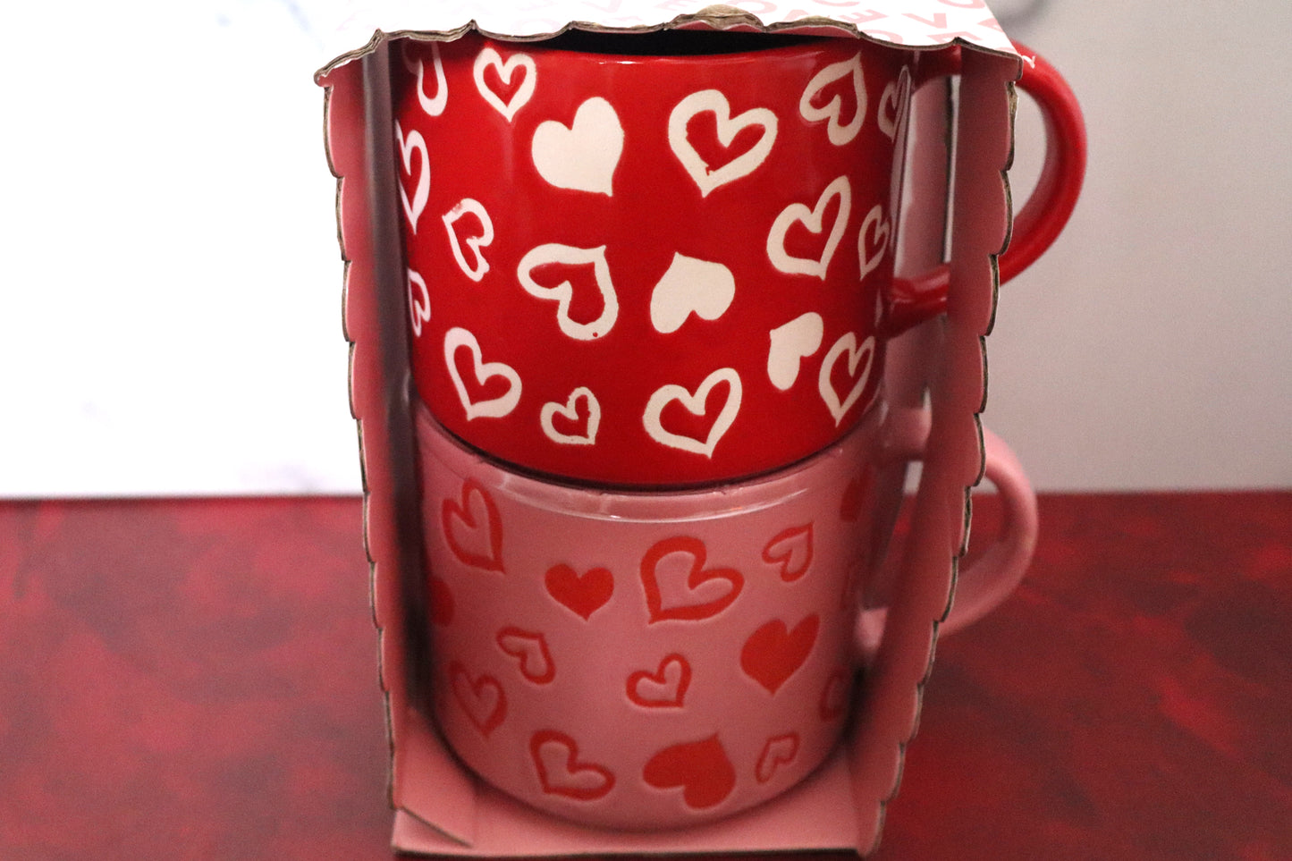 Stackable His & Her hearts mug set