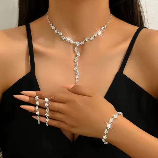 Fashion Jewelry Set -Tassels Earring Bracelet and Necklace Diamond Jewelry Set